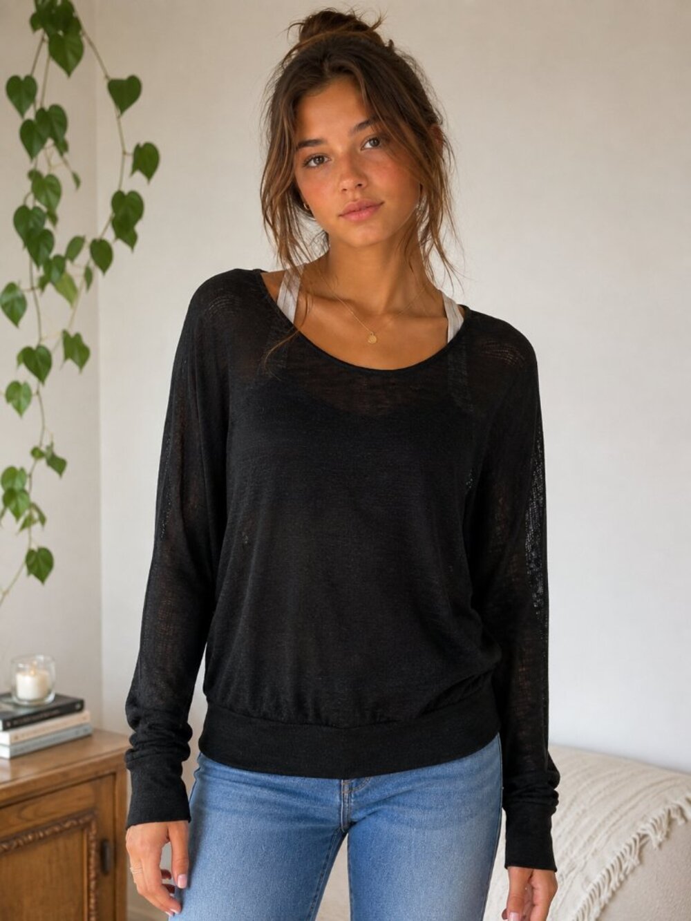 Young Fabulous & Broke Black Sheer Dolman Batwing Sweater Top XS